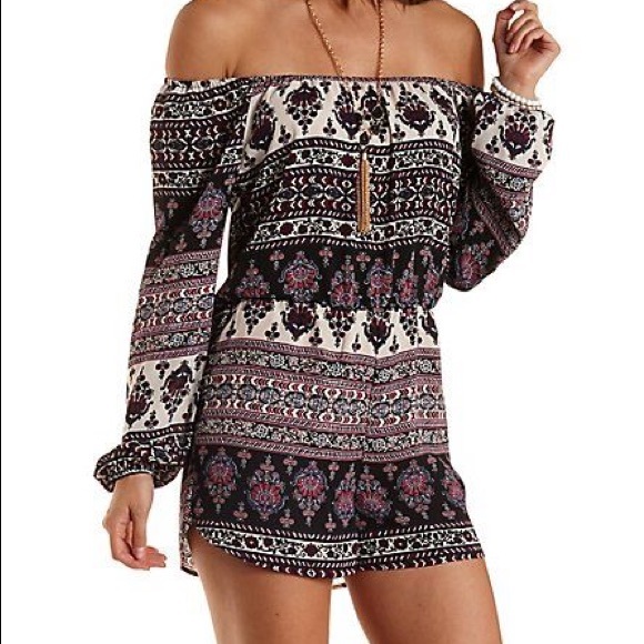 Pants - Charlotte Russe Bohemian Off-the-Shoulder Romper